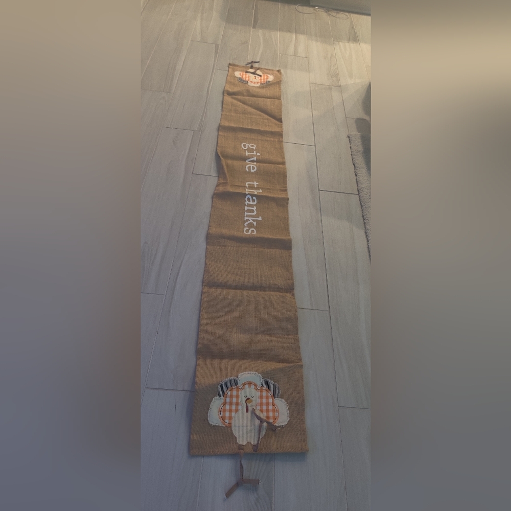 Mud Pie Embellished Turkey Table Runner "give thanks"